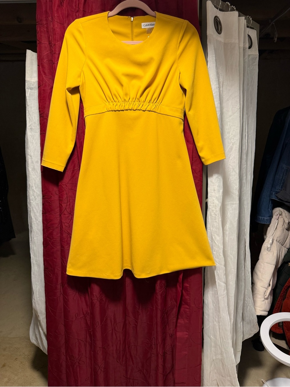 Calvin Klein Mustard Yellow A-Line Long Sleeve Dress - Picture 2 of 5